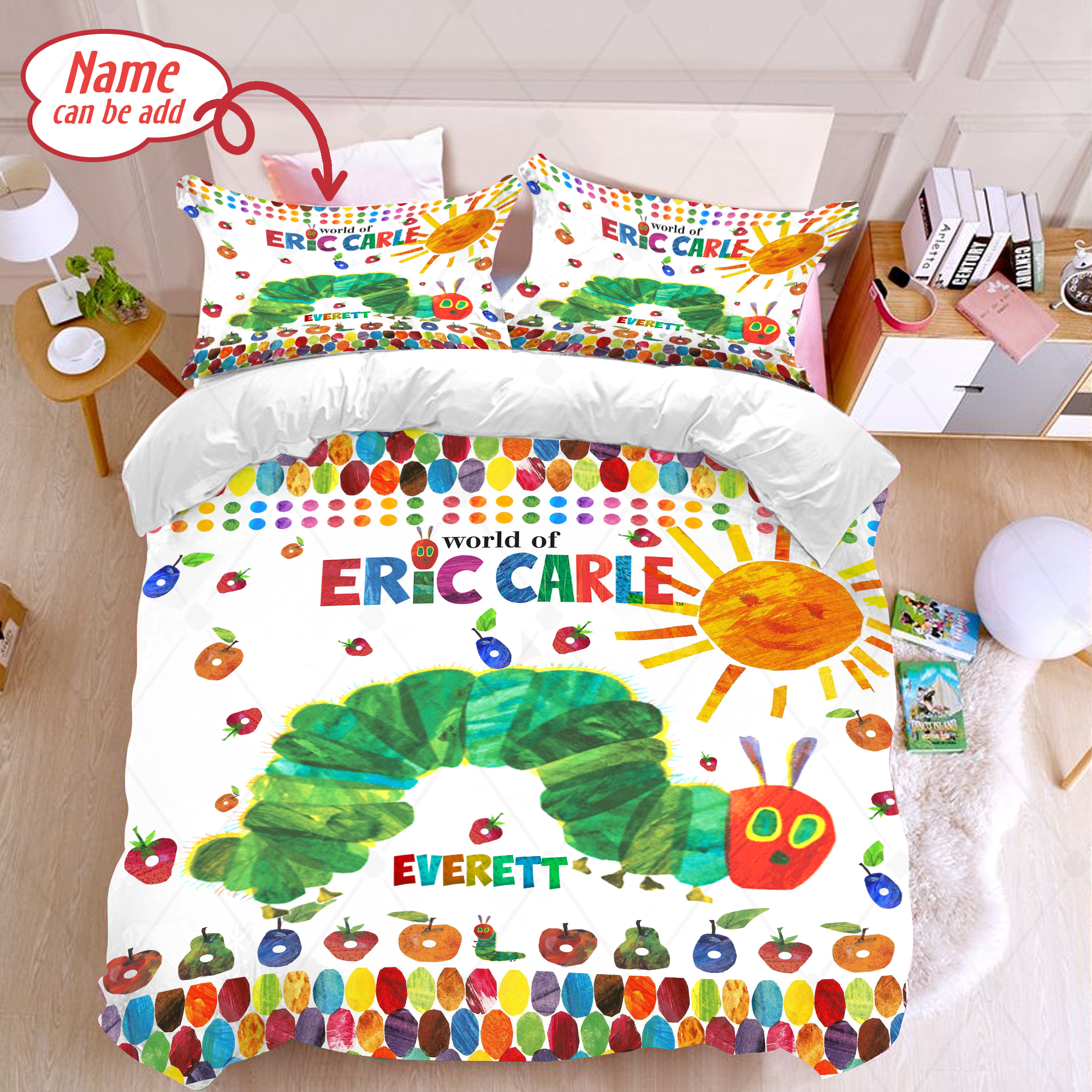 Personalized The Very Hungry Caterpillar Duvet Cover And Pillowcase Hungry Caterpillar Bedding Set Kids Bedding Sets Eric Carle Fan Gifts